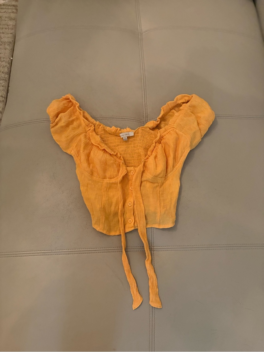 Love Tree Yellow Ruffle Tie-Front Crop Top